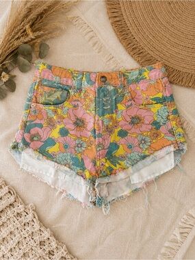 wild fable Floral High-Rise Jean Shorts in Yellow, Pink and Teal